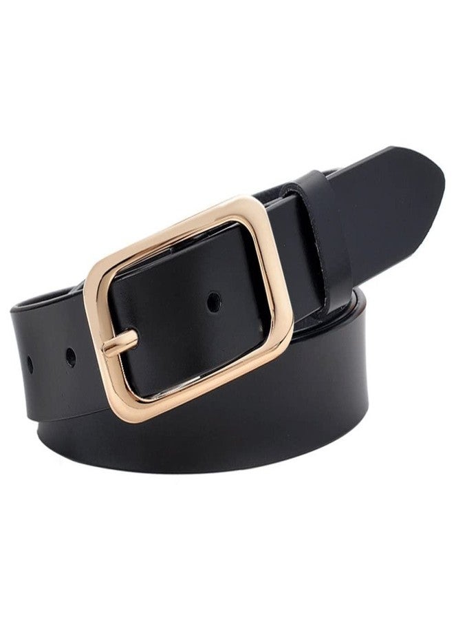 VONSELY Leather Belts for Women, Genuine Leather Womens Belts with Gold Buckle (Suit Waistline 24"-27", Black) - Image 1